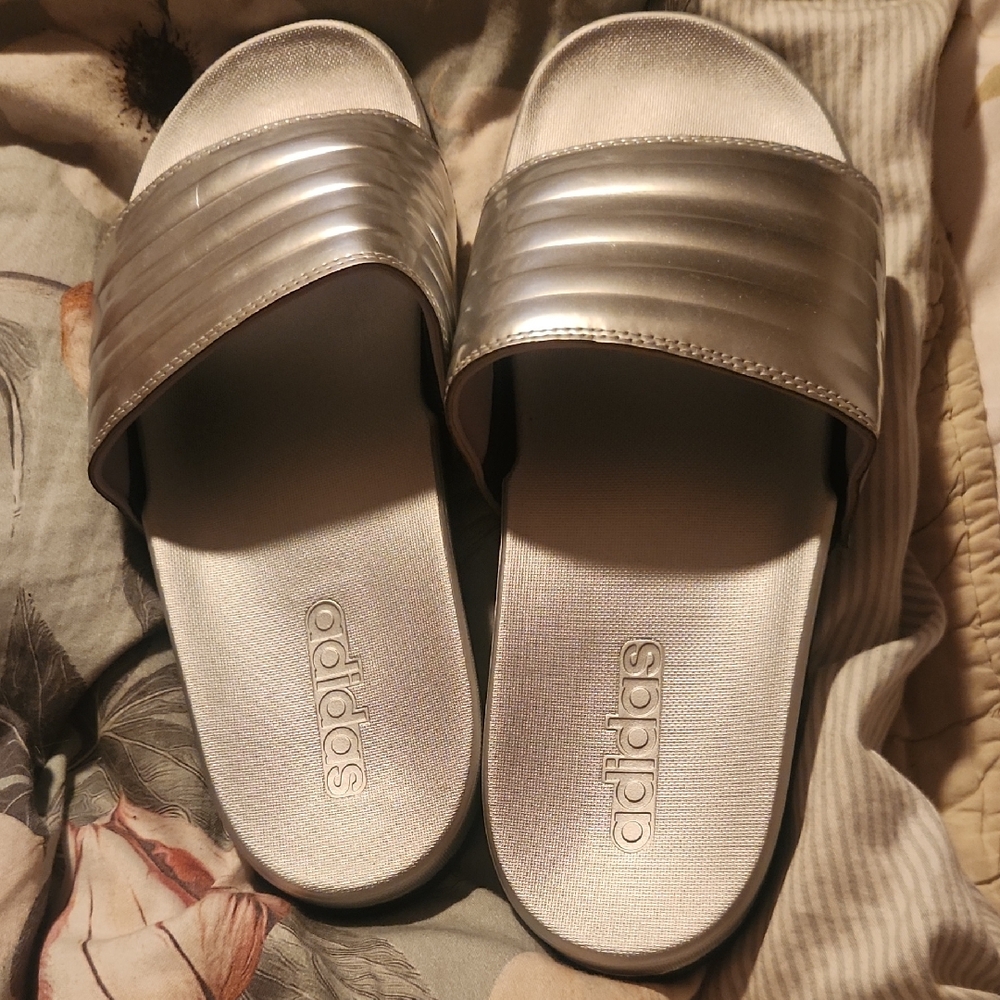 Adidas Metallic Silver Slides